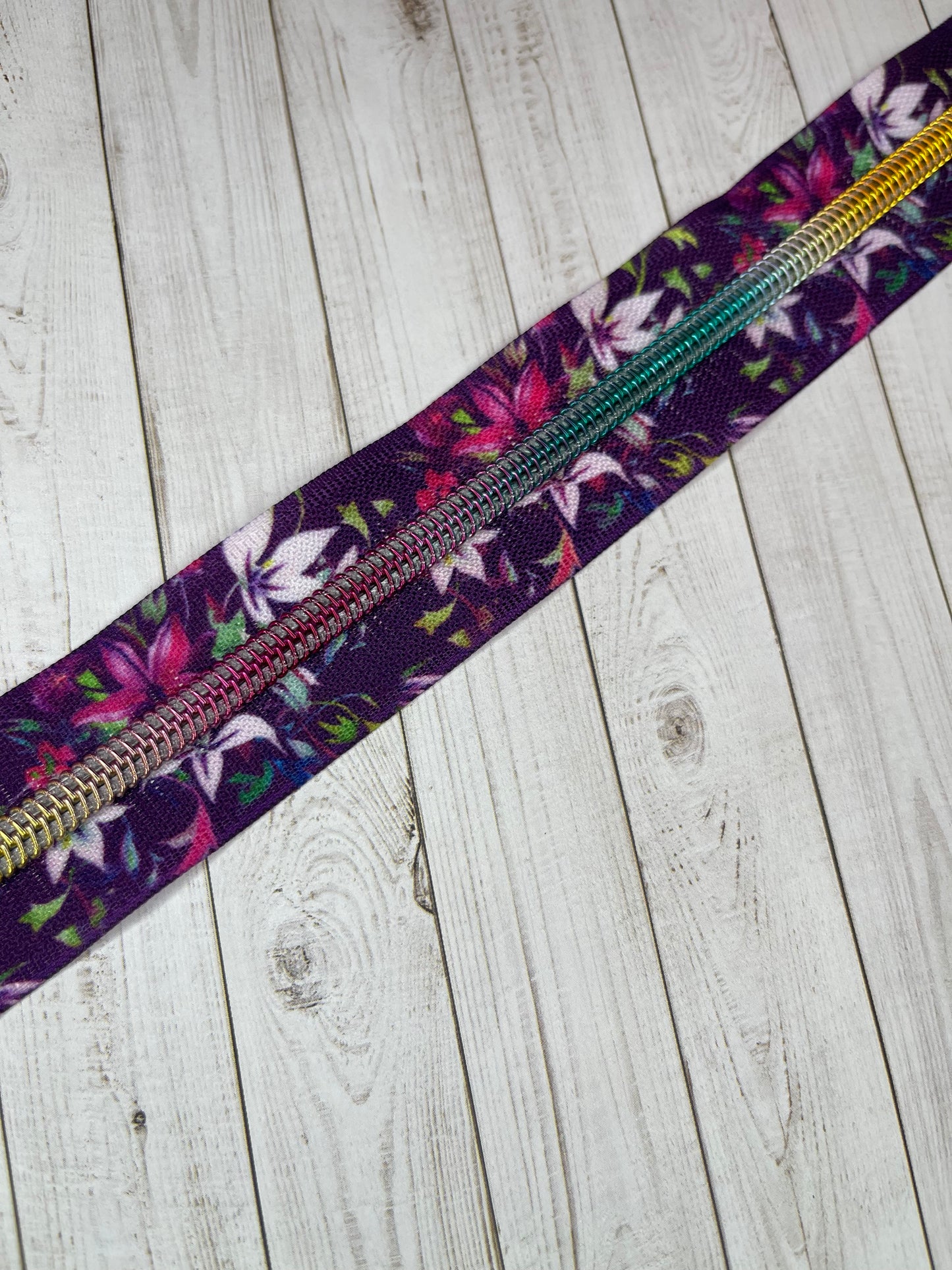 Purple Lillies - Rainbow Zipper Tape # 5 Zipper (1 Meter)