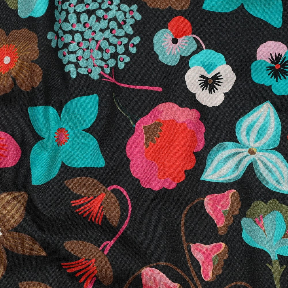 FINE POPLIN DIGITAL MEADOW FLOWER NERIDA HANSEN - JET BLACK