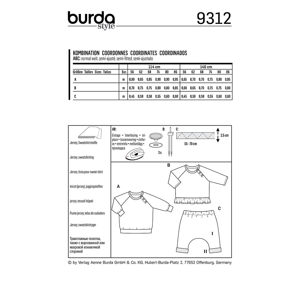 BURDA Kids - 9312 Top with Snap Fastening - Pull-on Pants