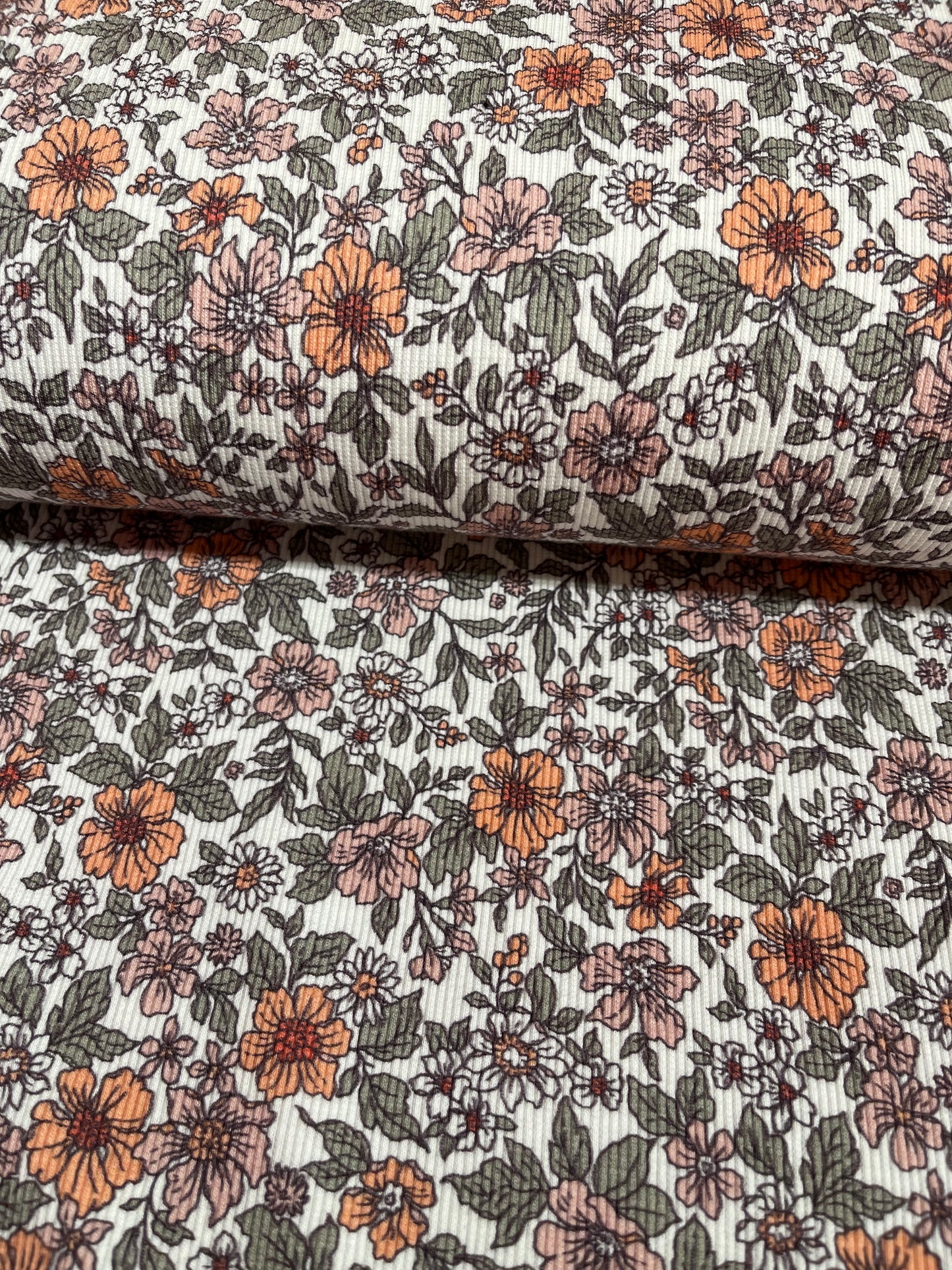 Rib Jersey fabric printed Flowers Off White