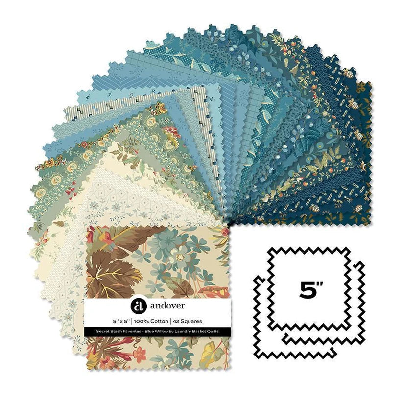 Secret Stash Favourites - Blue Willow 5" Charms - Laundry Basket Quilts