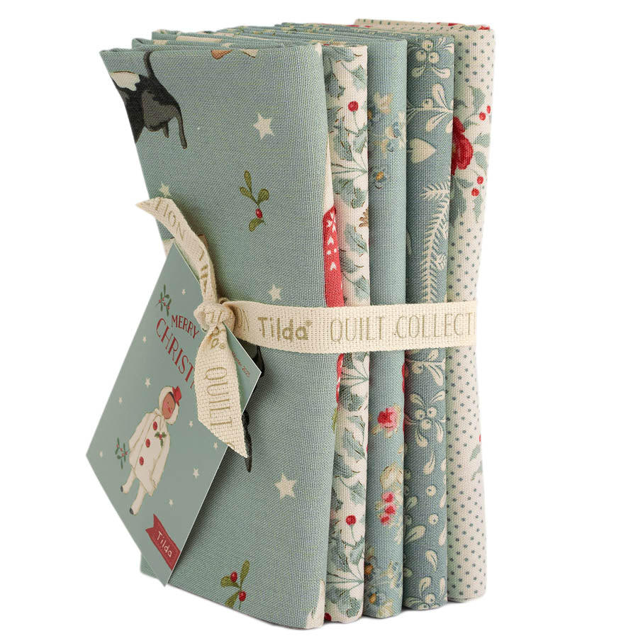 **PRE-ORDER** Merry Little Christmas - Fat Quarter Bundle Duckegg 5 fabrics ~ 20"x22" - Tilda