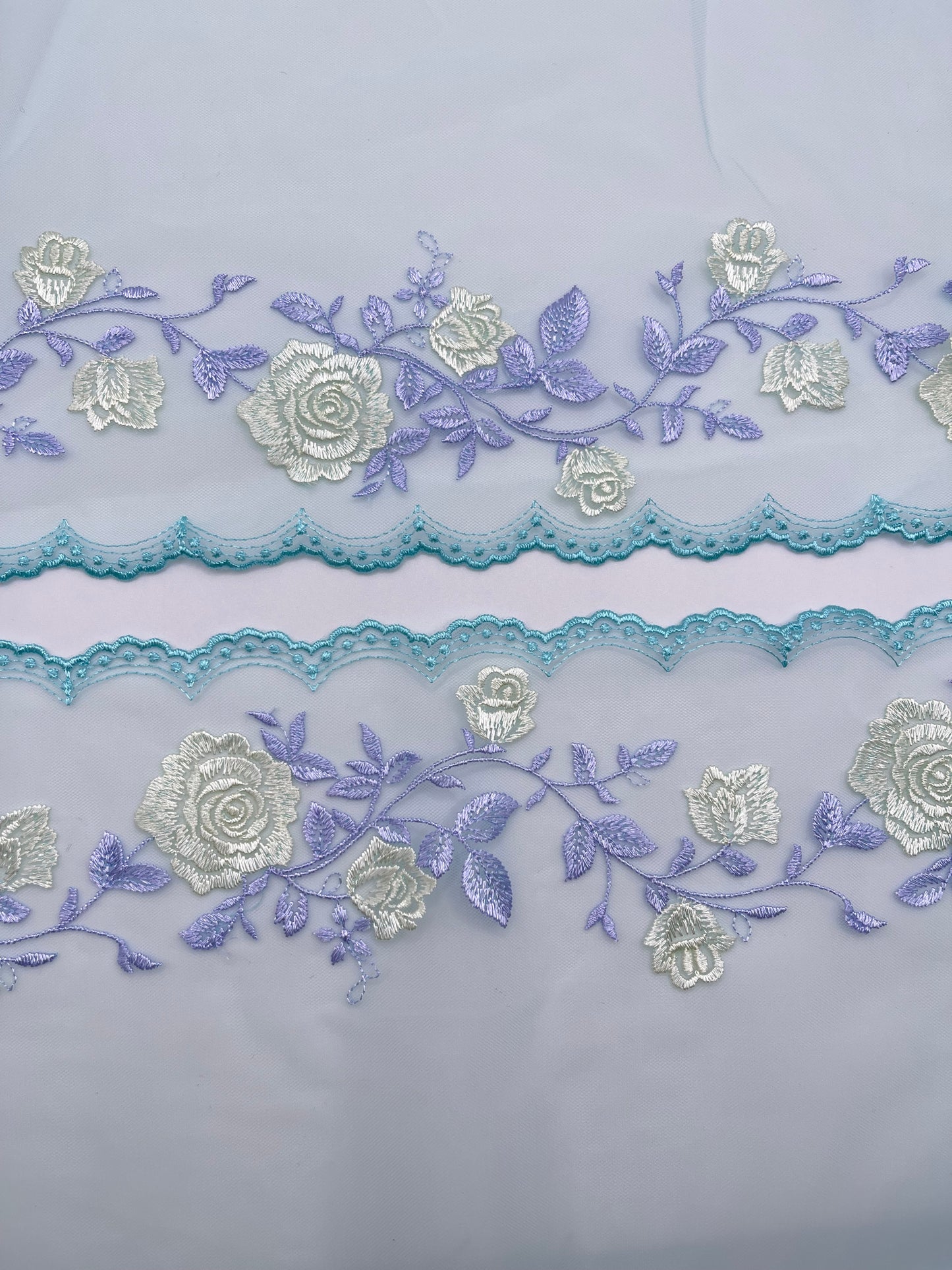 Blue Rose Dreams - Embroidered Tulle Lace 1 Meter (mirrored)