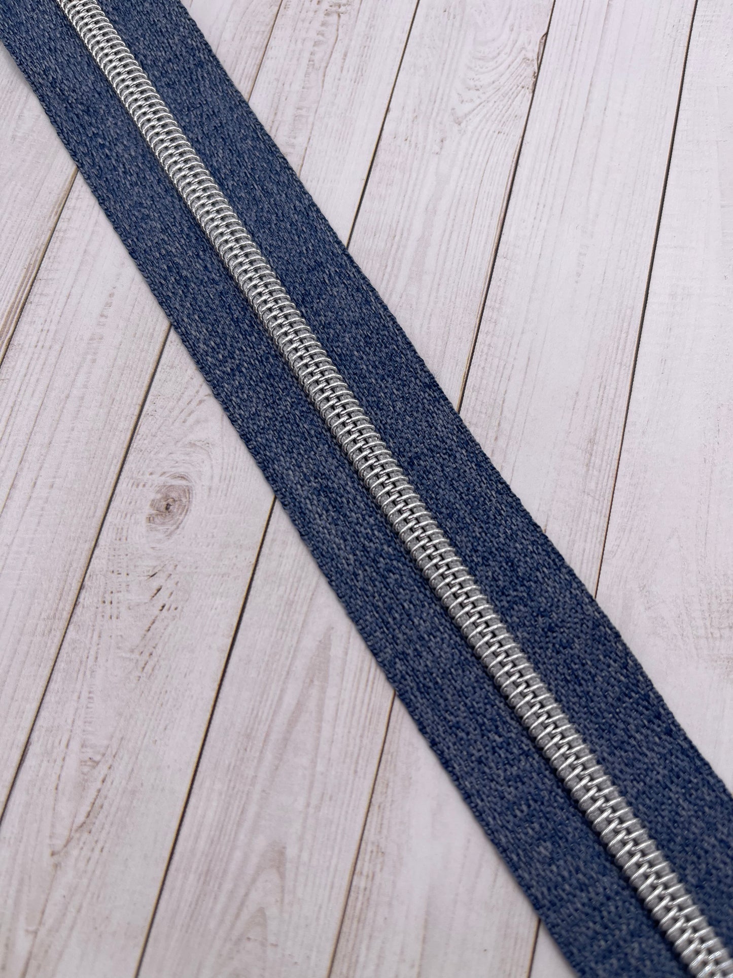 Denim - Silver Zipper Tape # 5 Zipper (1 Meter)