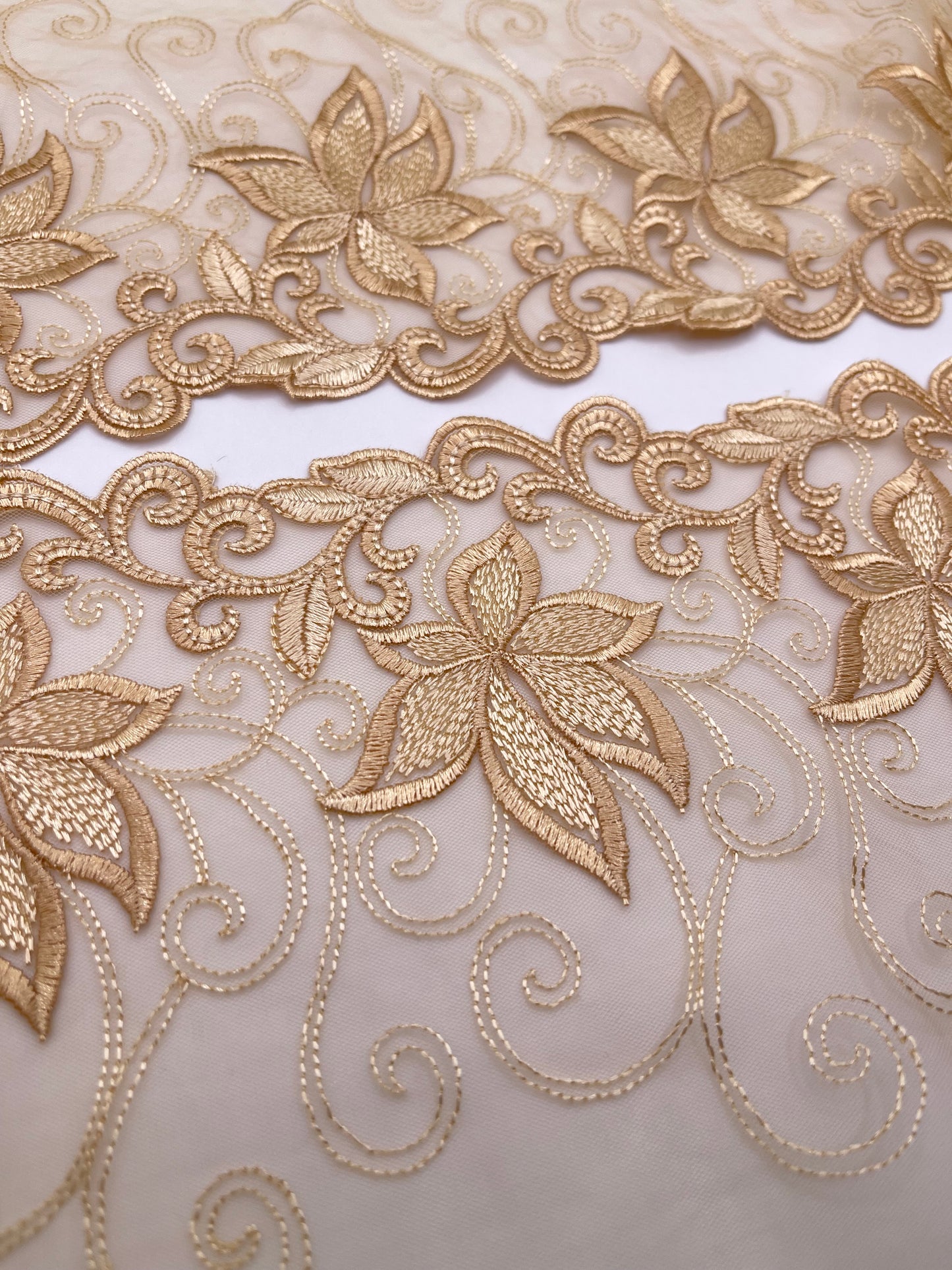 Gold Florals - Embroidered Tulle Lace 1 Meter (mirrored)