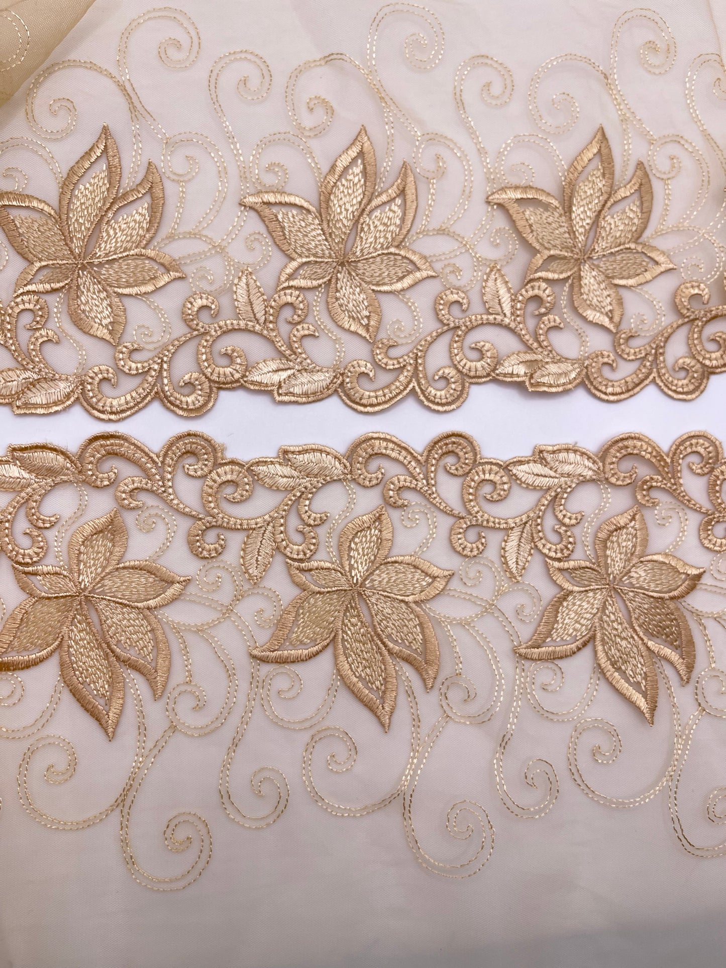 Gold Florals - Embroidered Tulle Lace 1 Meter (mirrored)