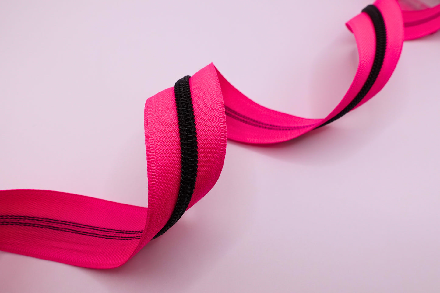 Pink Zipper Tape Black Teeth Zipper Tape # 5 Zipper (1 Meter)
