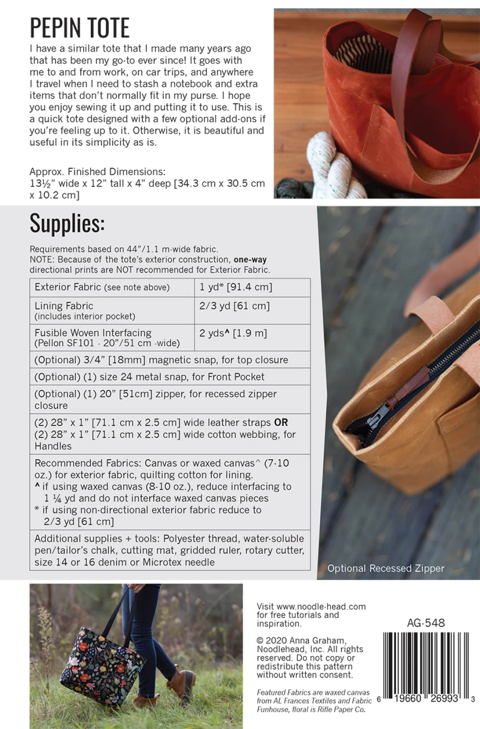 Pepin Tote - Noodlehead Pattern