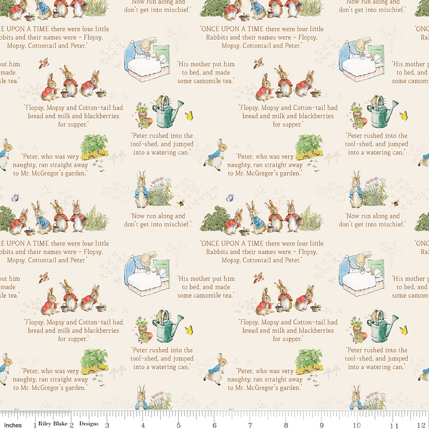 The Tale of Peter Rabbit - Text Cream- Riley Blake Designs