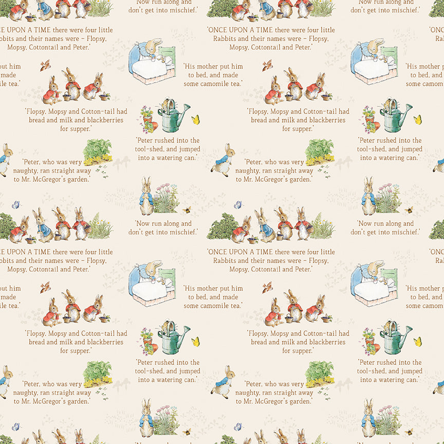 The Tale of Peter Rabbit - Text Cream- Riley Blake Designs