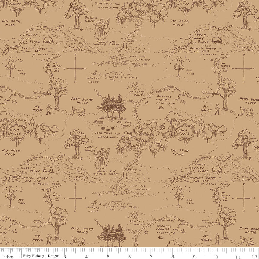 Winnie the Pooh (Echo Park Paper co) - Brown Map - Riley Blake Designs **45cm LEFT**