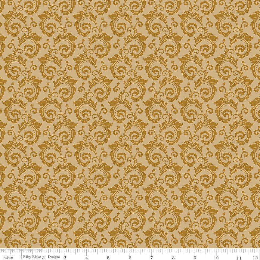 Christmas Greetings (Sandy Gervais) - Gold Scroll - Riley Blake Designs