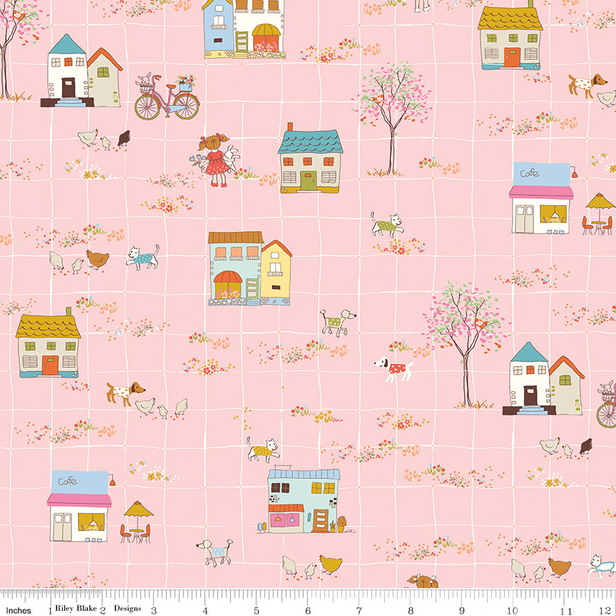 **PRE-ORDER** Ashmere - Little Town (Pink) - Minki Kim (Riley Blake Designs)