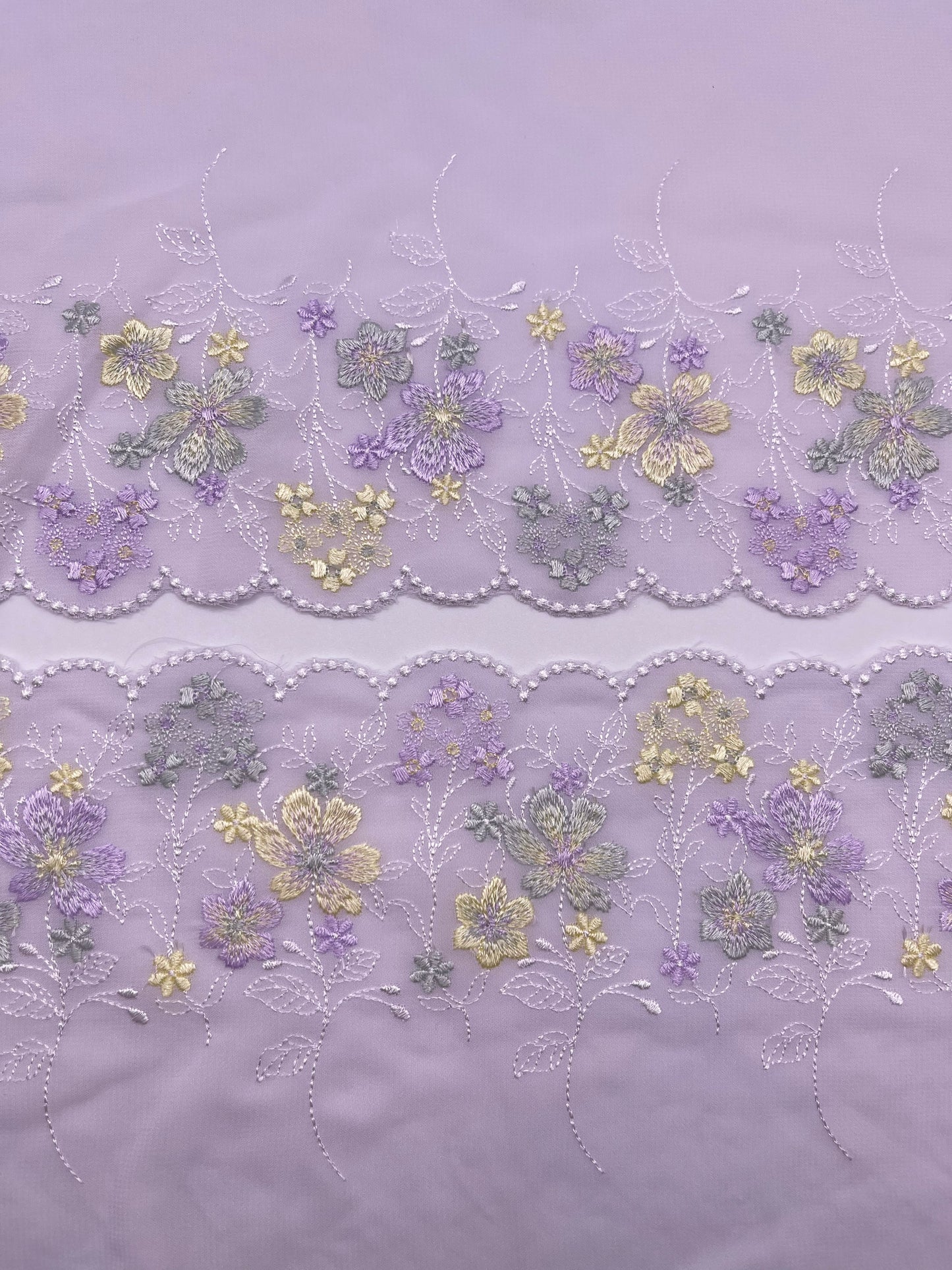 Purple Florals Scalloped - Embroidered Tulle Lace 1 Meter (mirrored)