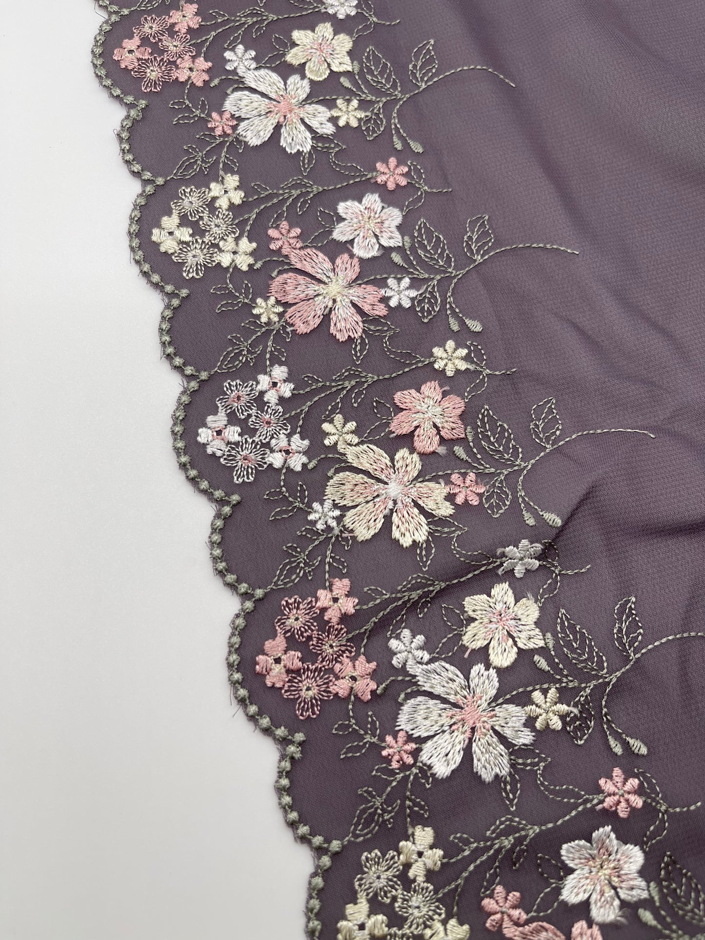 Purple Cherry Blossom - Embroidered Tulle Lace 1 Meter (mirrored)