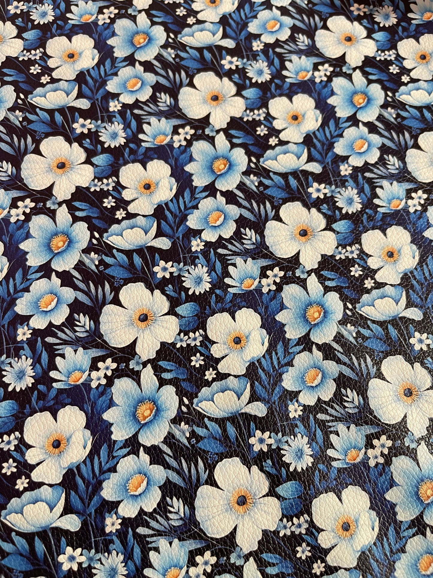 Blue Florals - Printed Lychee Vinyl