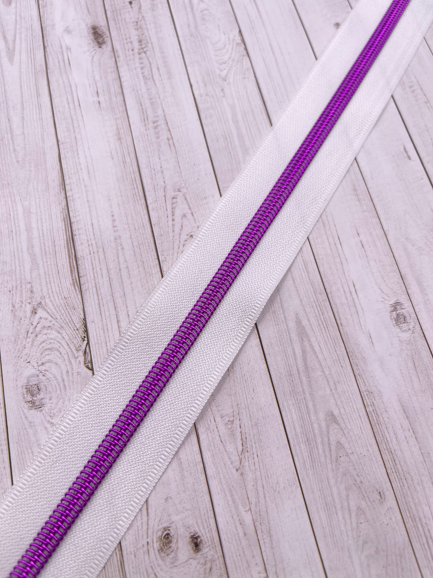 White - Pink/Purple Zipper Tape # 5 Zipper (1 Meter)