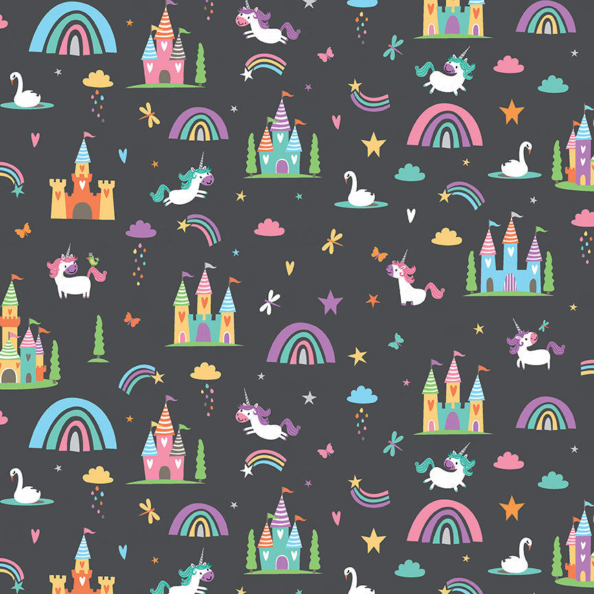 Charcoal Unicorn Kingdom Main - Riley Blake Designs