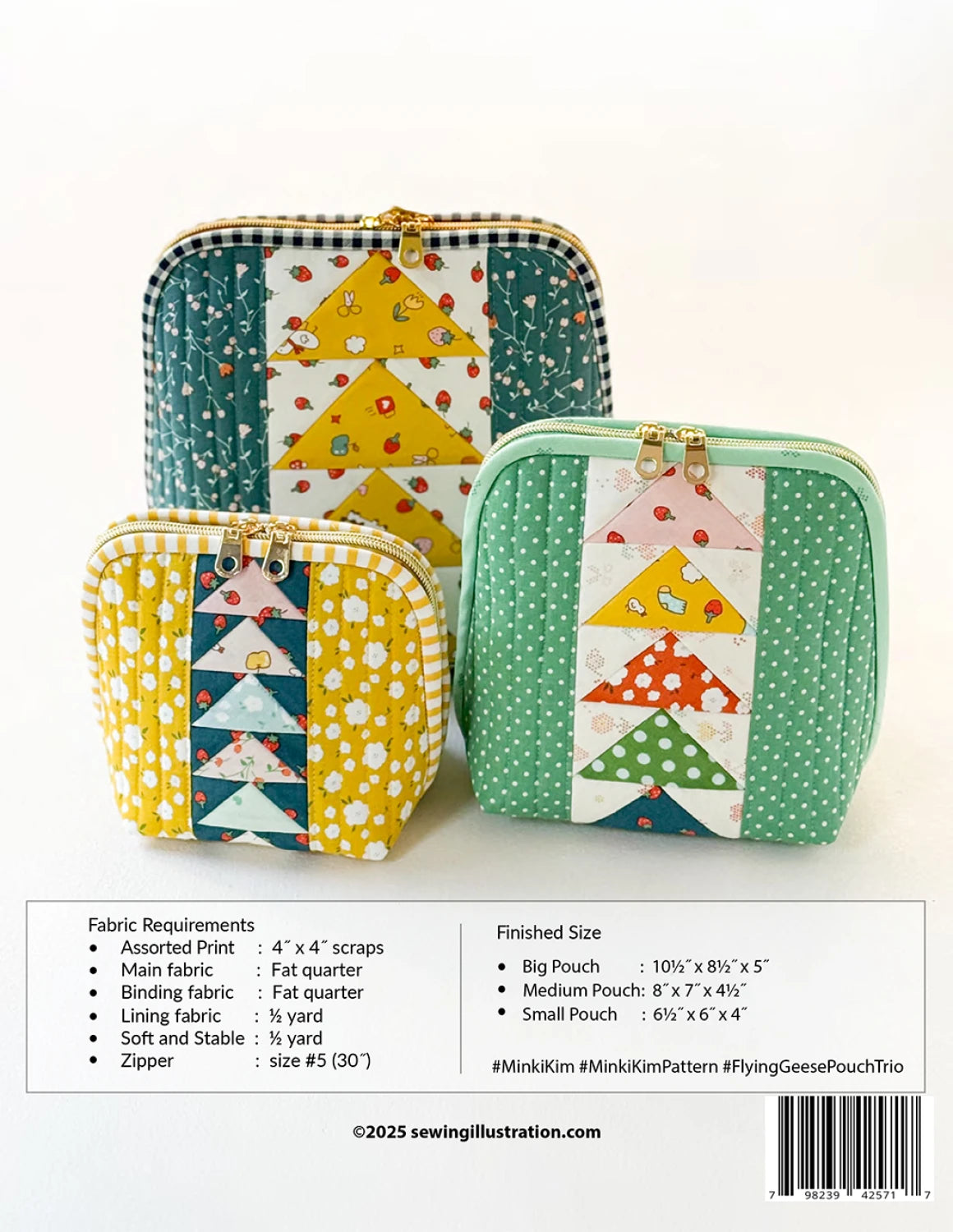 Minki Kim Flying Geese Pouch Trio Bag Pattern - Printed Pattern English