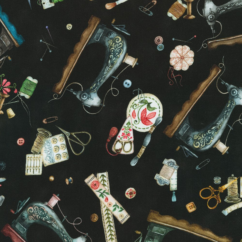 Make It Sew - Vintage Sewing Machines Black - Robert Kaufman