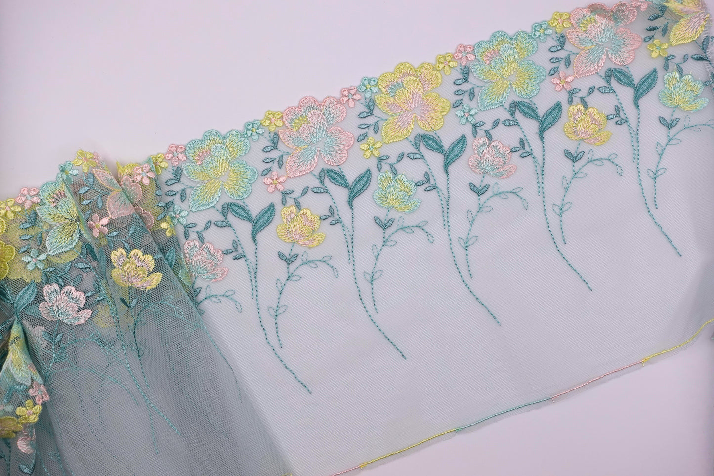 Mint Floral - Embroidered Tulle Lace (mirrored)