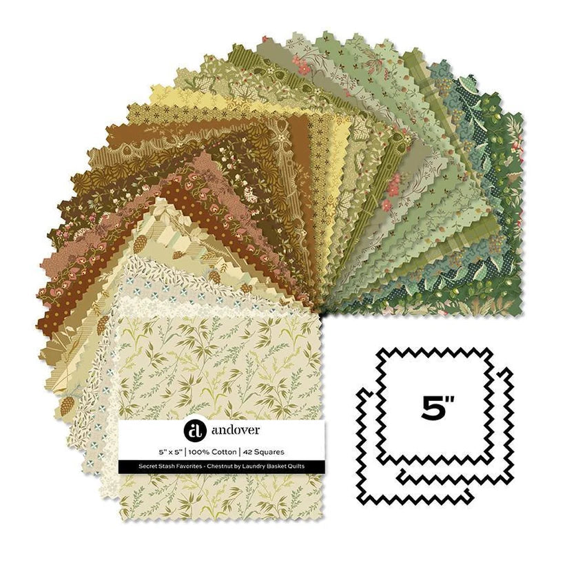 Secret Stash Favourites - Chestnut 5" Charms - Laundry Basket Quilts