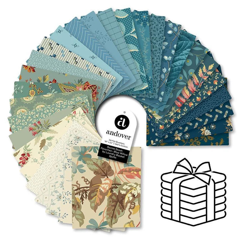 Secret Stash Favourites - Blue Willow 30pcs FQ Bundle - Laundry Basket Quilts