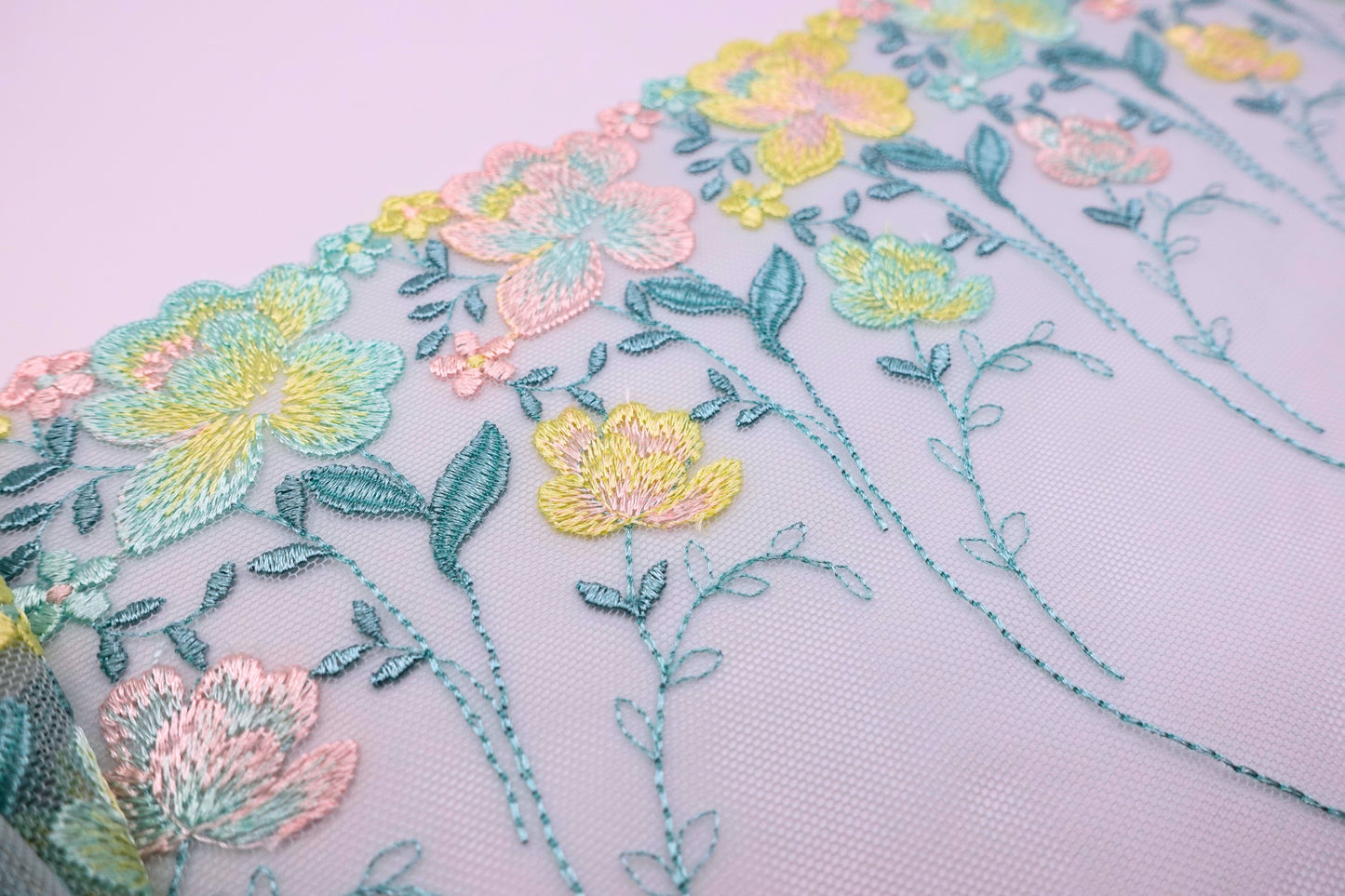 Mint Floral - Embroidered Tulle Lace (mirrored)