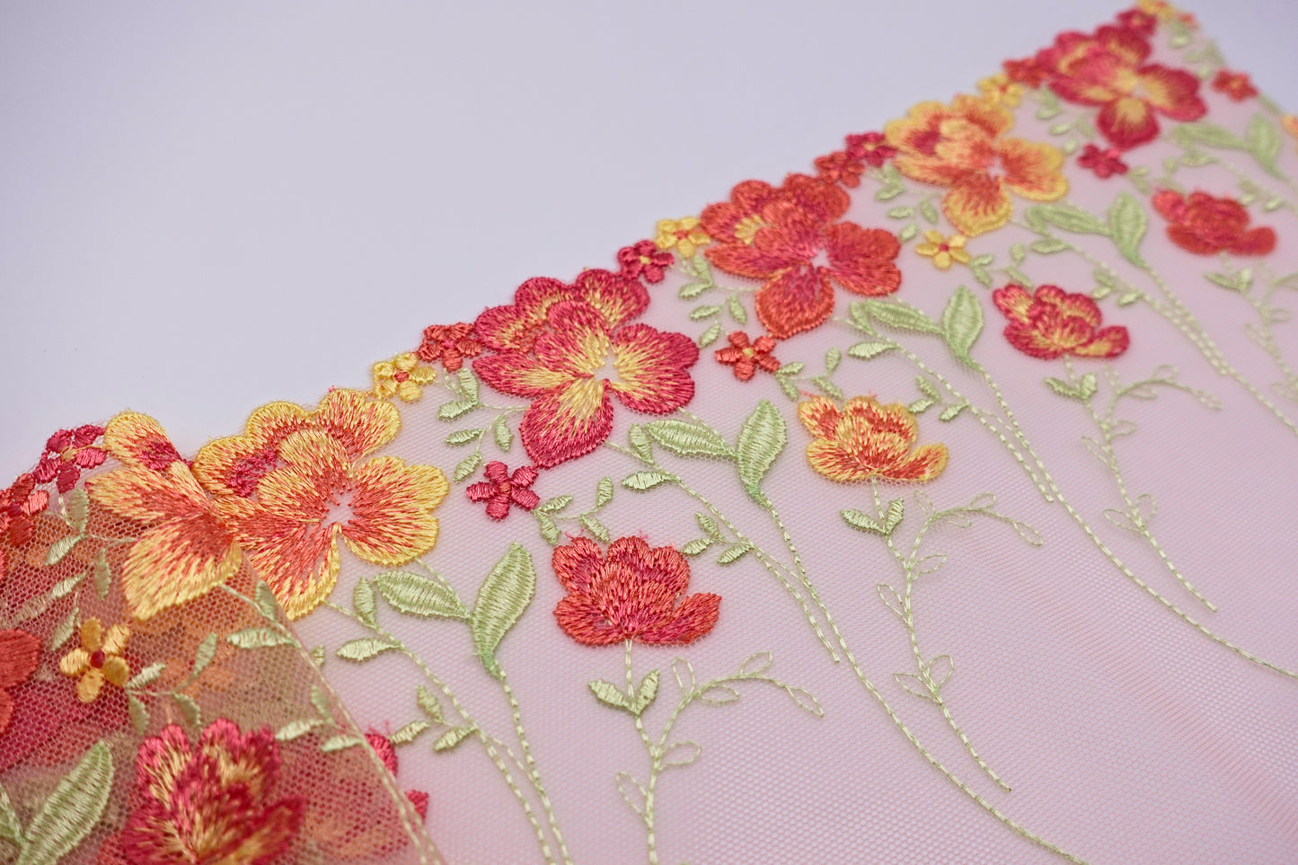 Coral Floral - Embroidered Tulle Lace (mirrored) 1 Meter