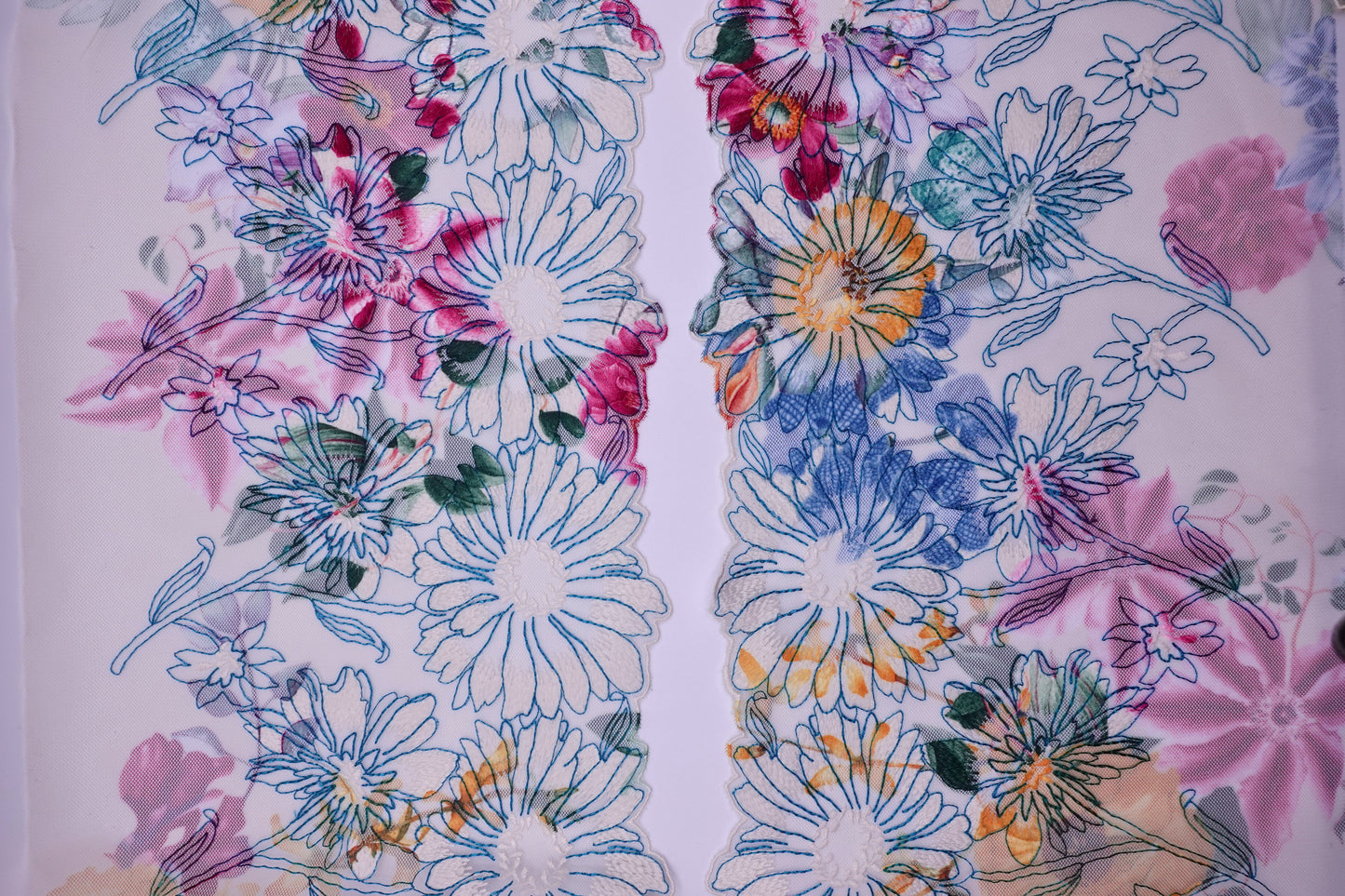White Printed Floral - Embroidered Tulle Lace (mirrored)