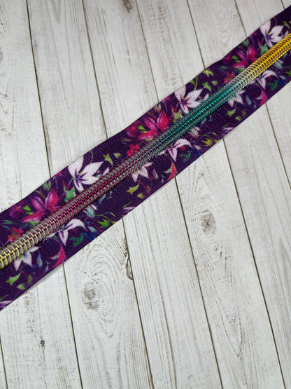 Purple Lillies - Rainbow Zipper Tape # 5 Zipper (1 Meter)