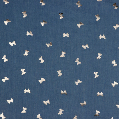 Denim Foil Butterflies Fabric