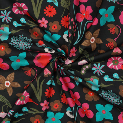 FINE POPLIN DIGITAL MEADOW FLOWER NERIDA HANSEN - JET BLACK