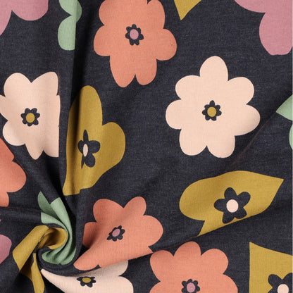 Jersey Melange Coeur et Fleurs - INDIGO MELANGE - Poppy Fabrics