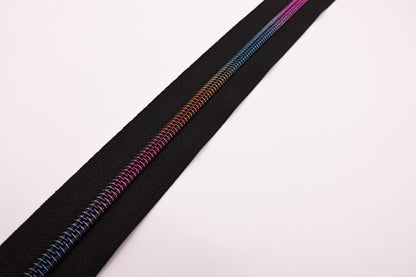 Black - Rainbow Teeth Zipper Tape # 5 Zipper (1 Meter)