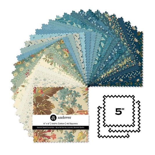 Secret Stash Favourites - Blue Wilow 5" Charms - Laundry Basket Quilts