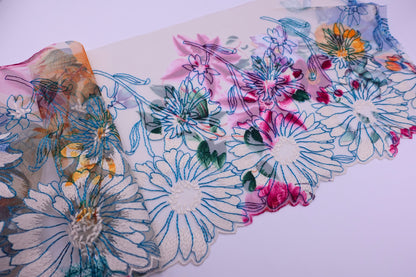 White Printed Floral - Embroidered Tulle Lace (mirrored)