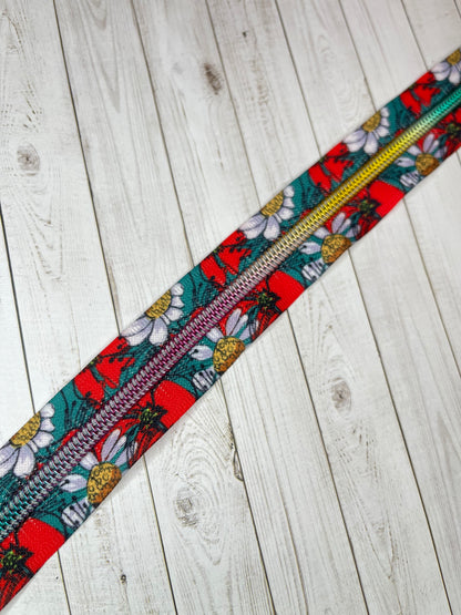 Poppies and Daisies - Rainbow Zipper Tape # 5 Zipper (1 Meter)