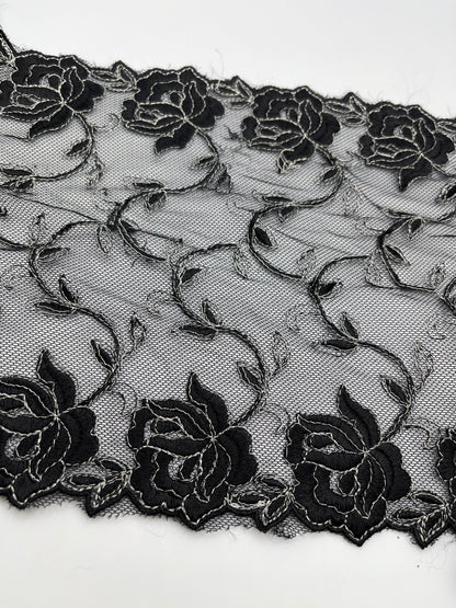 Midnight Rose - 1 Meter Embroidered Tulle Lace