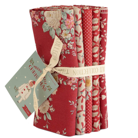 **PRÉCOMMANDE** Merry Little Christmas - Lot de coupons Fat Quarter en rouge 5 tissus ~ 50 cm x 55 cm - Tilda
