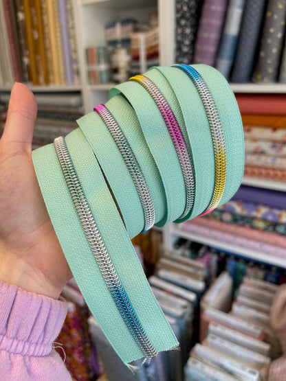 Aqua - "Rainbow" Zipper Tape # 5 Zipper (1 Meter)
