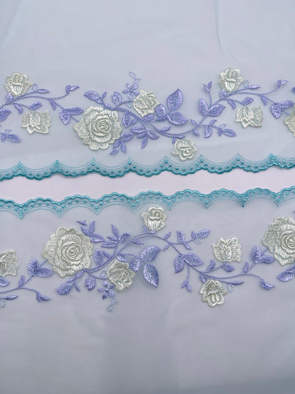 Blue Rose Dreams - Embroidered Tulle Lace 1 Meter (mirrored)