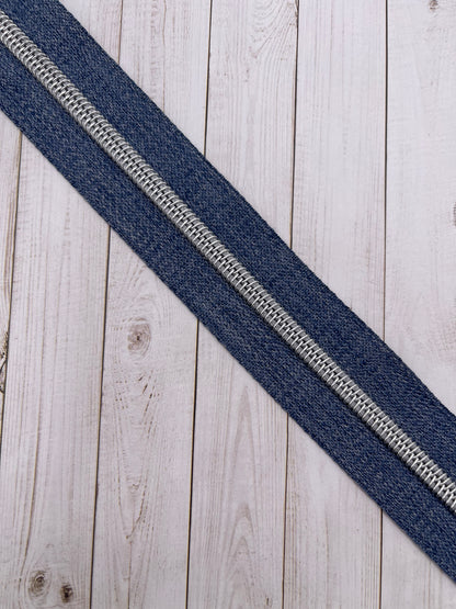 Denim - Silver Zipper Tape # 5 Zipper (1 Meter)