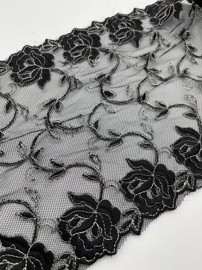 Midnight Rose - 1 Meter Embroidered Tulle Lace