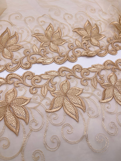 Gold Florals - Embroidered Tulle Lace 1 Meter (mirrored)