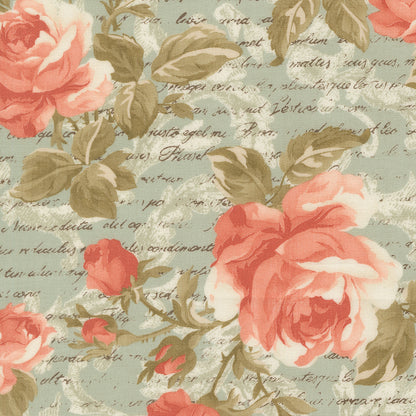 **PRE-ORDER** Dearly Beloved - Floral Writing (Mist) - 3 Sisters (Moda)