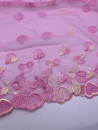Coeur Rose- Dentelle Tulle Brodée