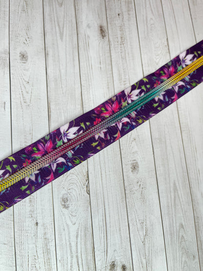 Purple Lillies - Rainbow Zipper Tape # 5 Zipper (1 Meter)