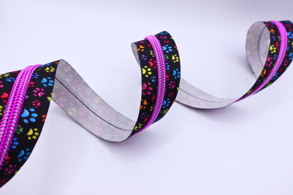 Rainbow Paw Print Zipper Tape # 5 Zipper (1 Meter)
