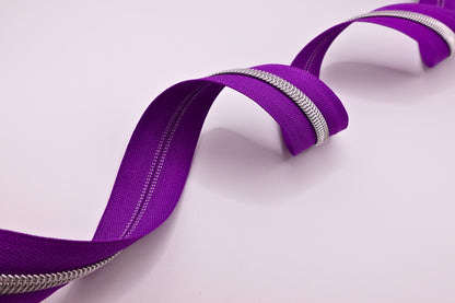 Purple Zipper Tape Silver Teeth # 5 Zipper (1 Meter)